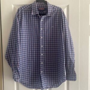 Vineyard Vines Whale shirt blue pink plaid‎ long sleeve size L 100% cotton